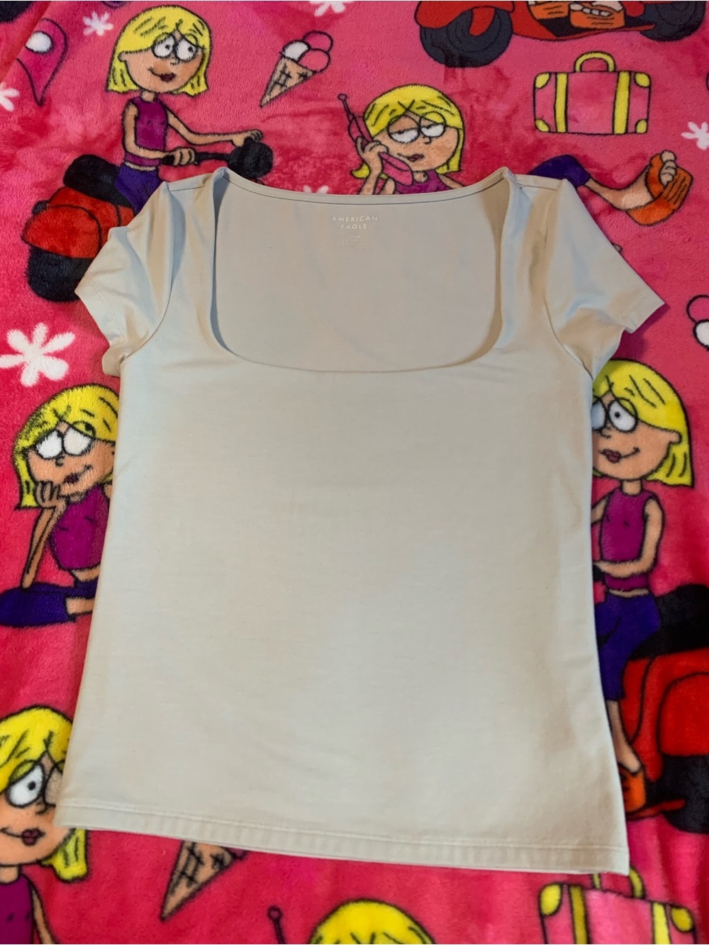 American Eagle Outfitters Cream Square Neck Tee Stretchy